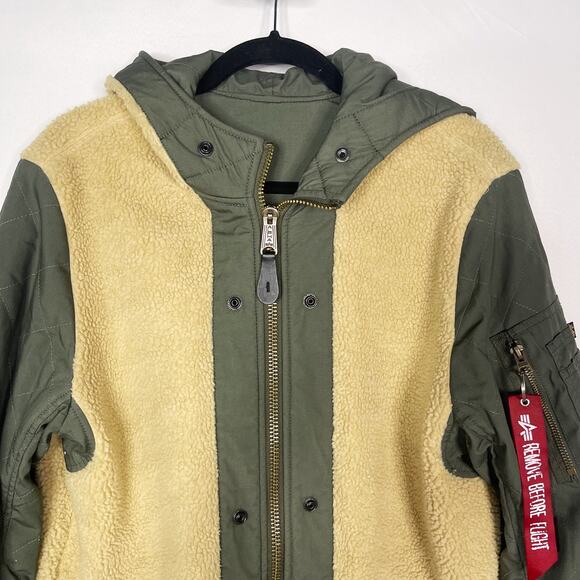 Alpha Industries Mens M Olive Green M-47 Pile Liner Long Jacket Reversible Hood - Picture 13 of 16